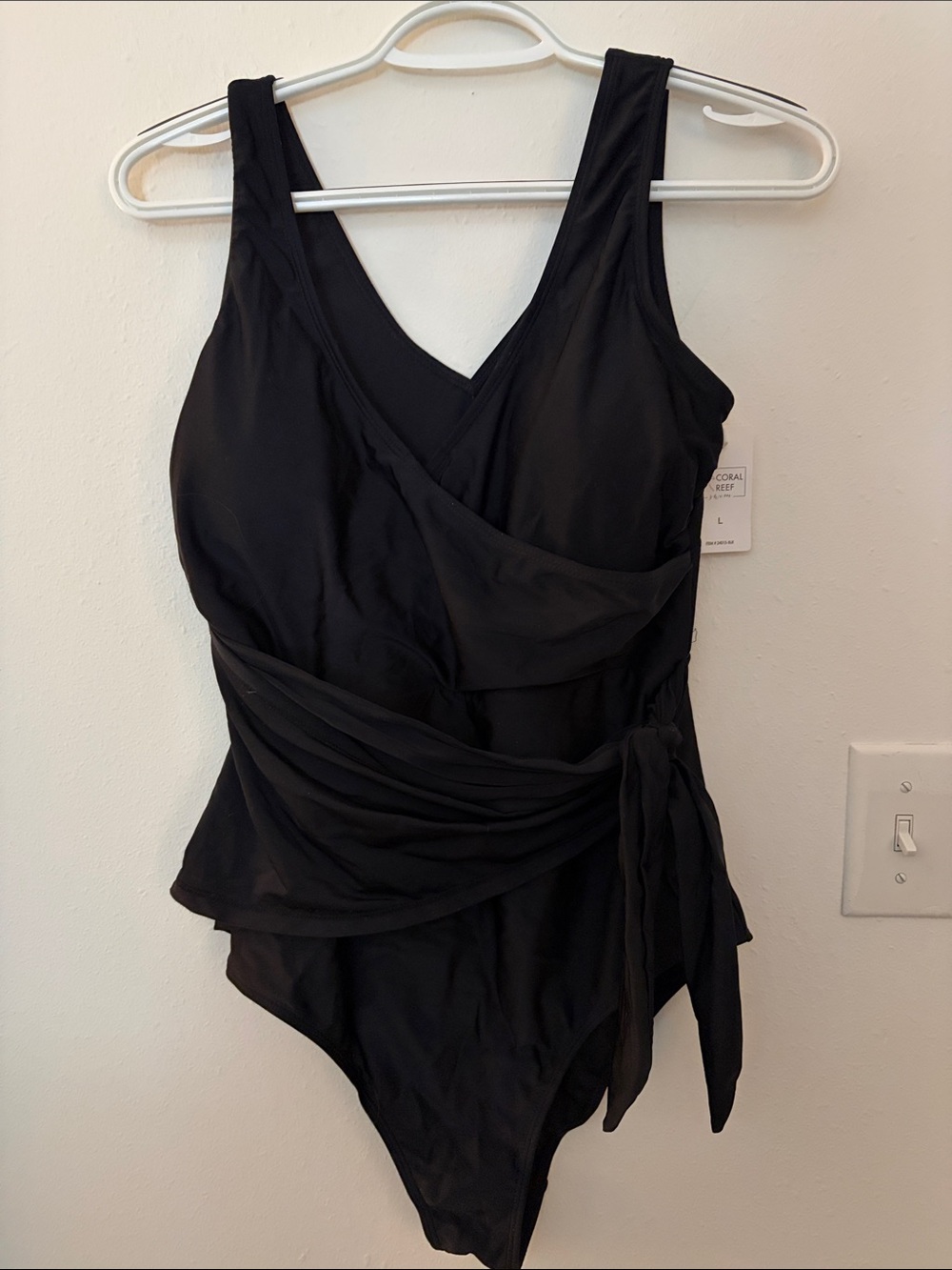 Black Wrap-Front One-Piece Swimsuit with Side Tie